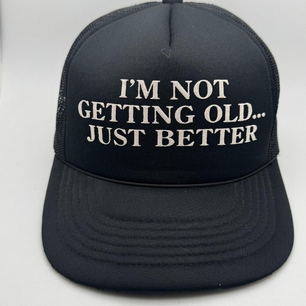 Headwear Hat Cap Snap Back One Size Black Trucker Mesh Foam Funny Mens